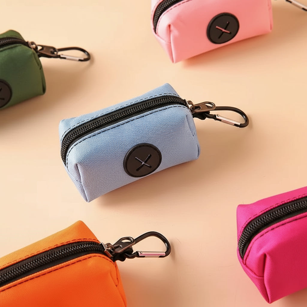 Canvas Pet Waste Bag Dispenser with Carabiner Clip for Outdoor Use